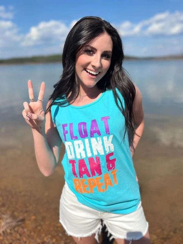 Year-End Sale Float Drink Tan Repeat Tank Top