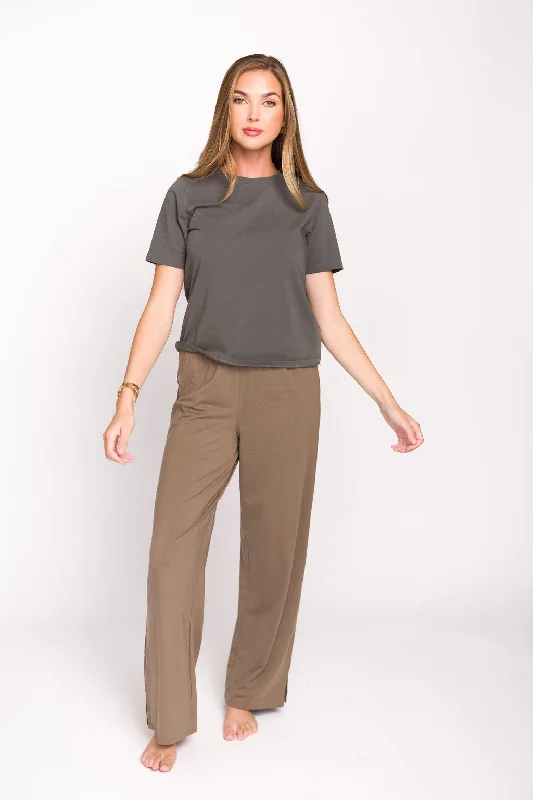 Year-End Sale Jamie Foldover Waist Wide Leg Lounge Pants in Olive