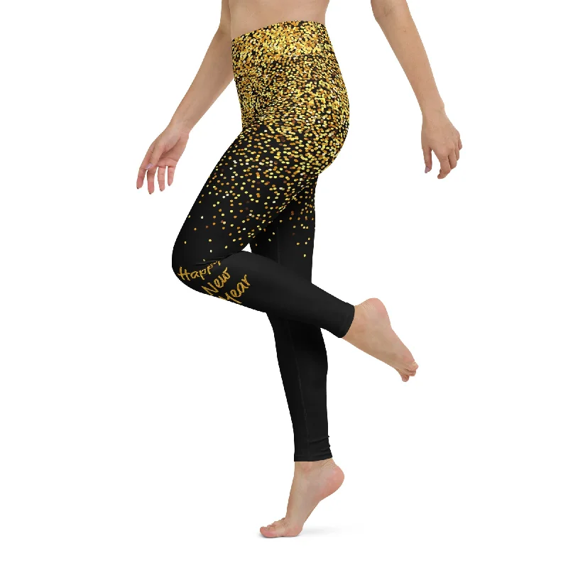 Inventory Reduction Golden Sparkly Print New Year Yoga Leggings
