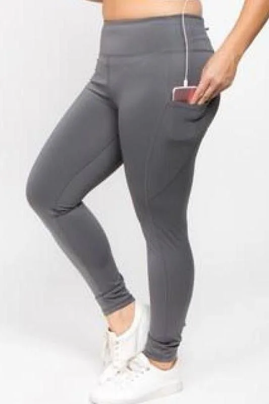 Incredible Offers High Waist Tech Pocket CHARCOAL leggings (Plus-Size)