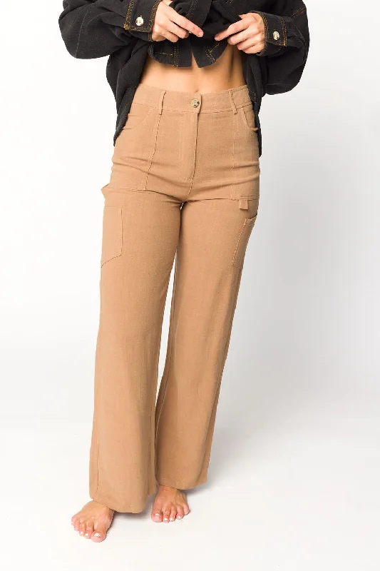 Special Offer Sadie Linen Cargo Pants With Pockets in Taupe
