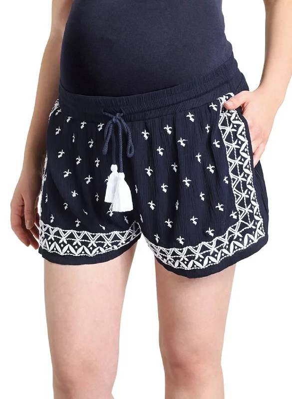 Hot Deal Maternity Embroidered Shorts