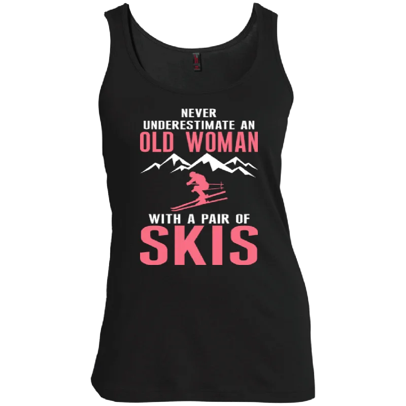 Savings Galore Never Underestimate An Old Woman With A Pair Of Skis Tank Tops