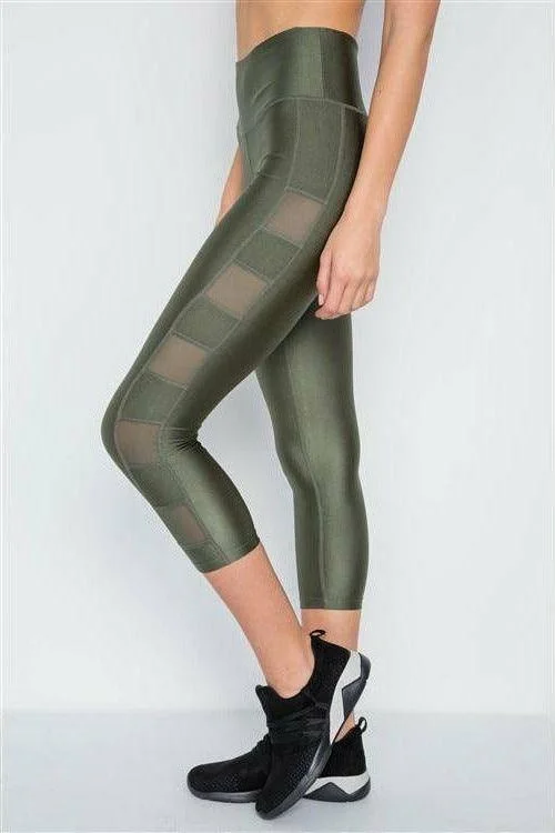 Extra Savings Olive Phone Pocket Capri Mesh Detail Yoga Leggings