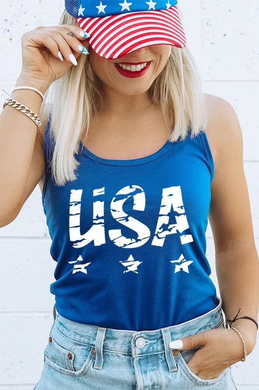 Weekend Flash Sale Patriotic Distressed USA Graphic Tank Top