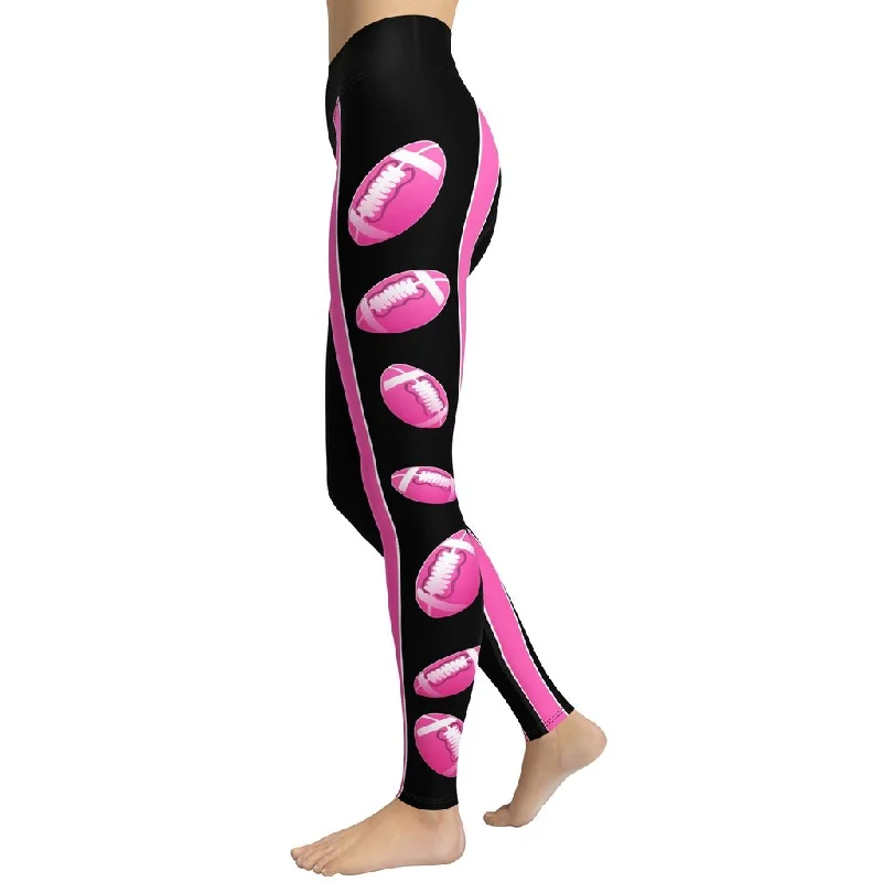 Huge Discounts Pink Football Yoga Leggings
