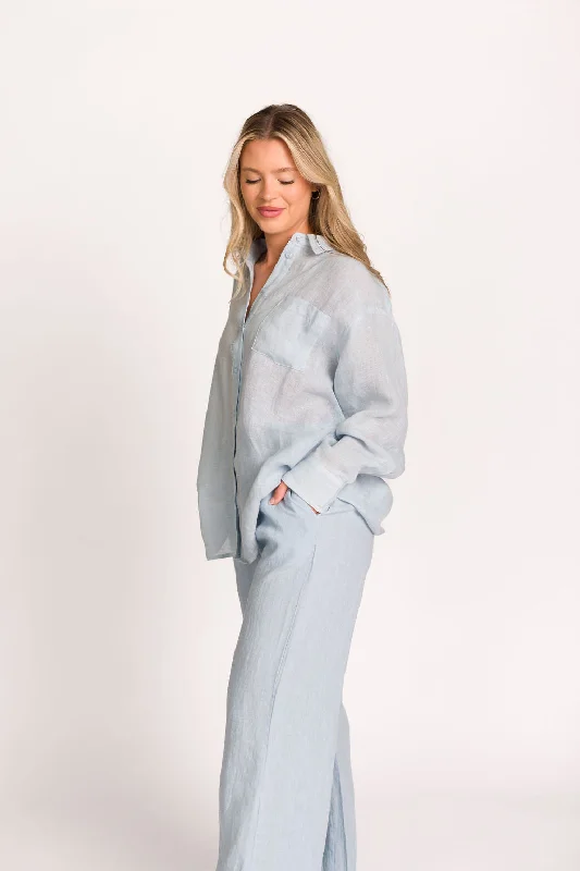 Seasonal Clearance Pip Wide Leg Linen Pants in Light Blue