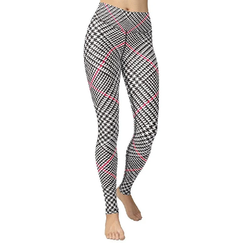 Seasonal Clearance Red Houndstooth Plaid Yoga Leggings