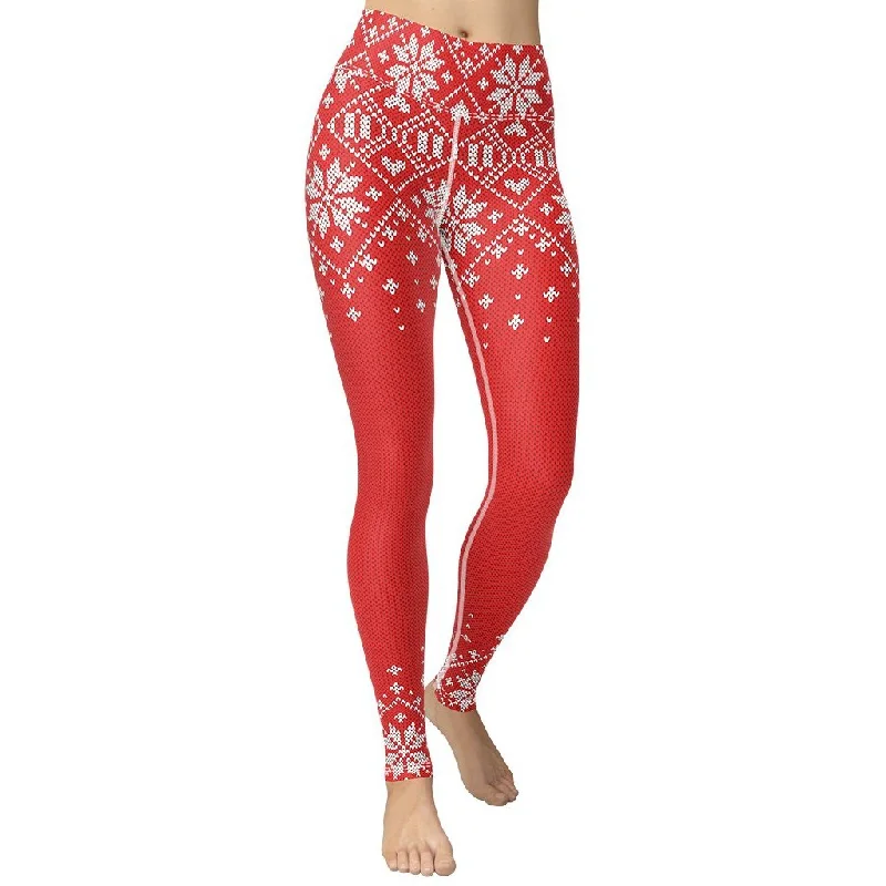 Take Advantage Red Knitted Print Christmas Yoga Leggings