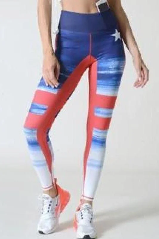 Can't Miss Red Blue and White Yoga Leggings