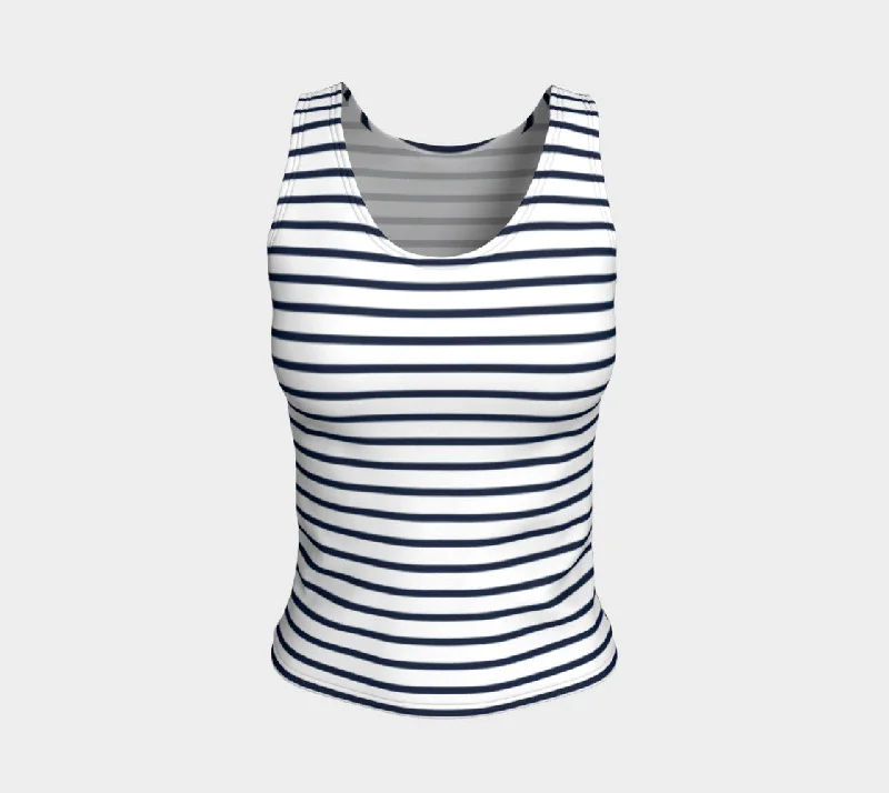 Savings Alert Striped Fitted Tank Top - Navy on White