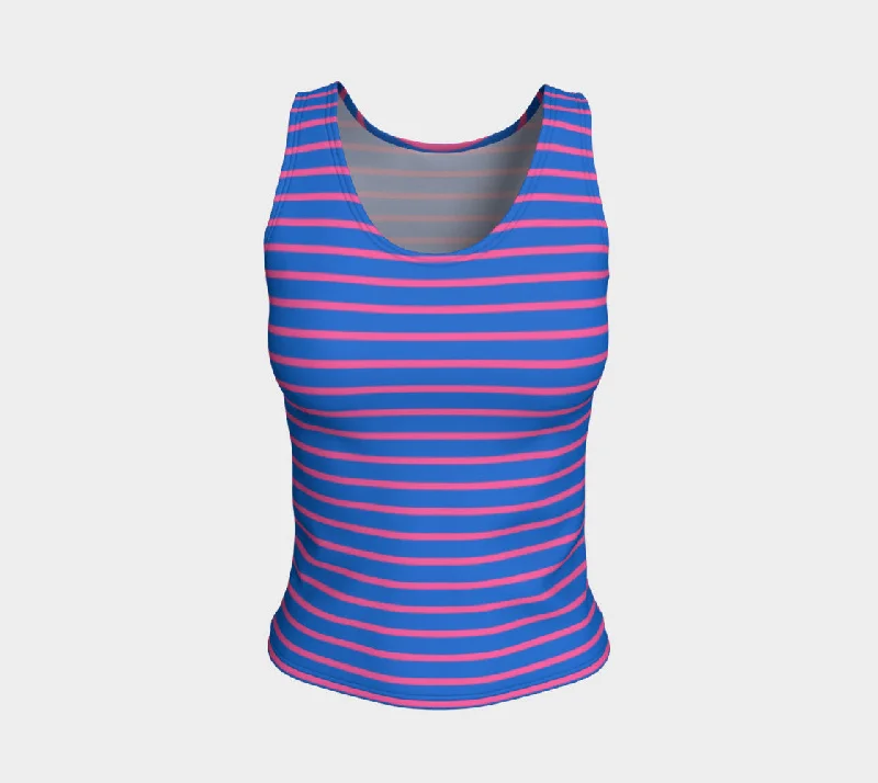 Act Fast Striped Fitted Tank Top - Pink on Blue