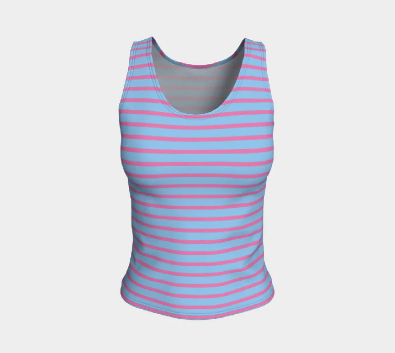 Bargain Prices Striped Fitted Tank Top - Pink on Light Blue