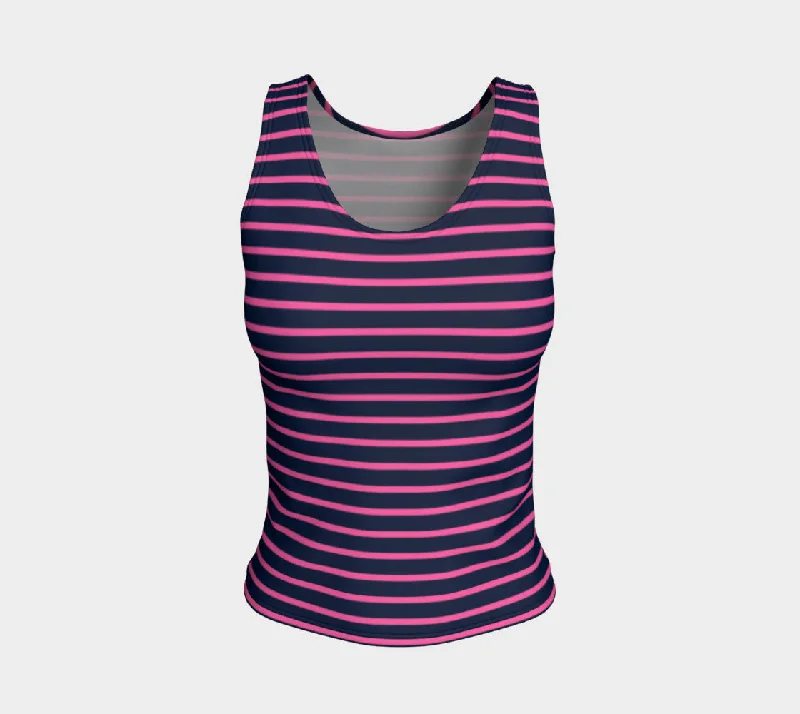 Best Bargains Striped Fitted Tank Top - Pink on Navy