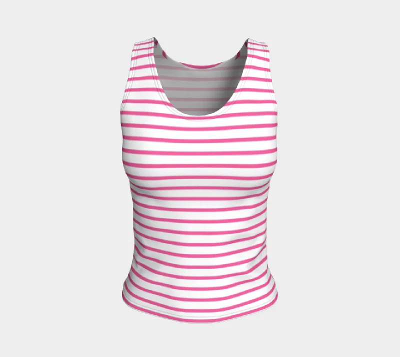 Bonus Savings Striped Fitted Tank Top - Pink on White