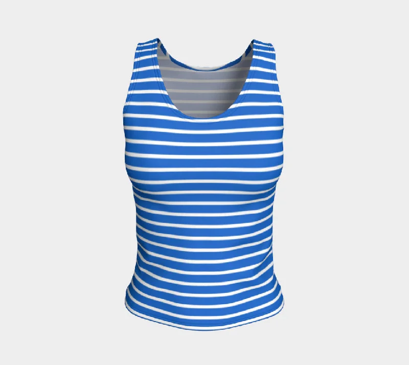 Buy Now Striped Fitted Tank Top - White on Blue