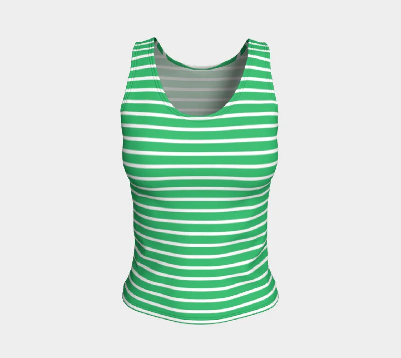 Closeout Striped Fitted Tank Top - White on Green