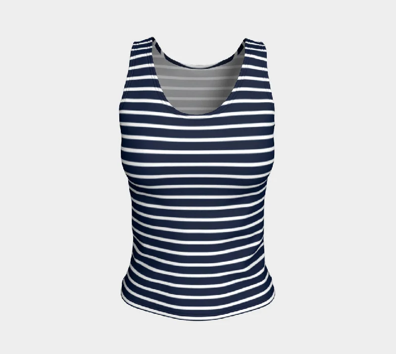 Crazy Deals Striped Fitted Tank Top - White on Navy
