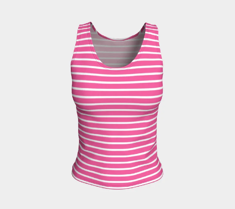 Deal Dash Striped Fitted Tank Top - White on Pink