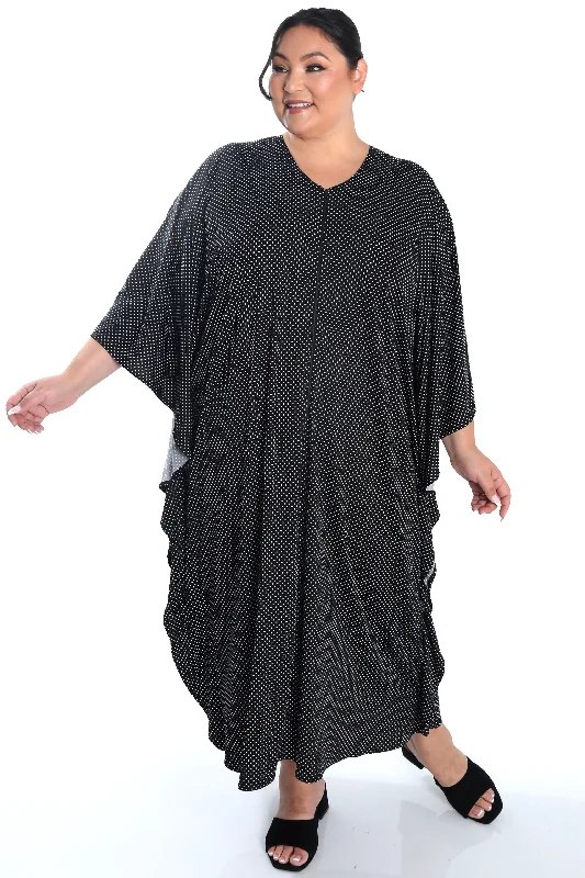 Reduced Prices Vikki Vi Jersey Black Mini Dot Zip Front Caftan