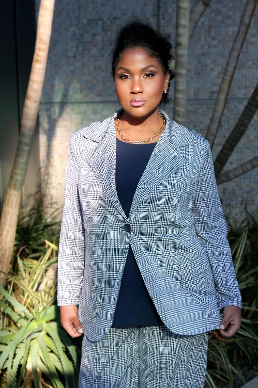 Price Blitz Vikki Vi Navy Plaid Blazer