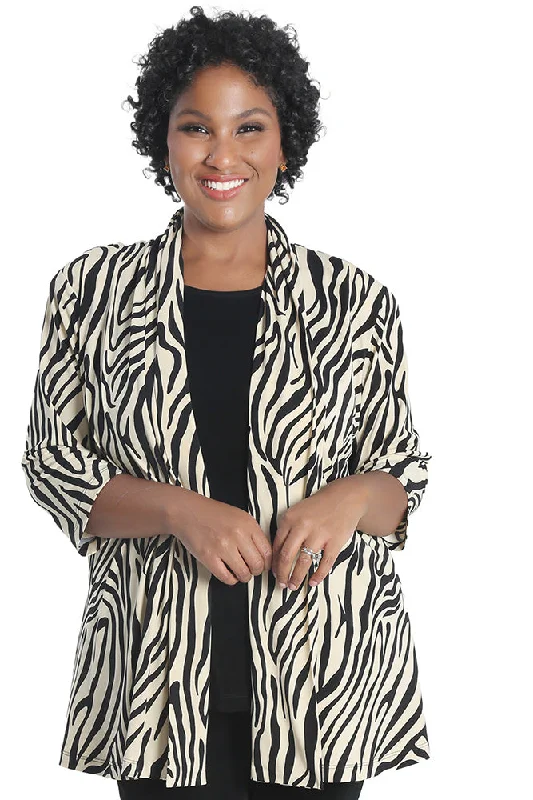 Last Chance Vikki Vi Jersey Ivory Zebra 3/4 Sleeve Kimono Jacket
