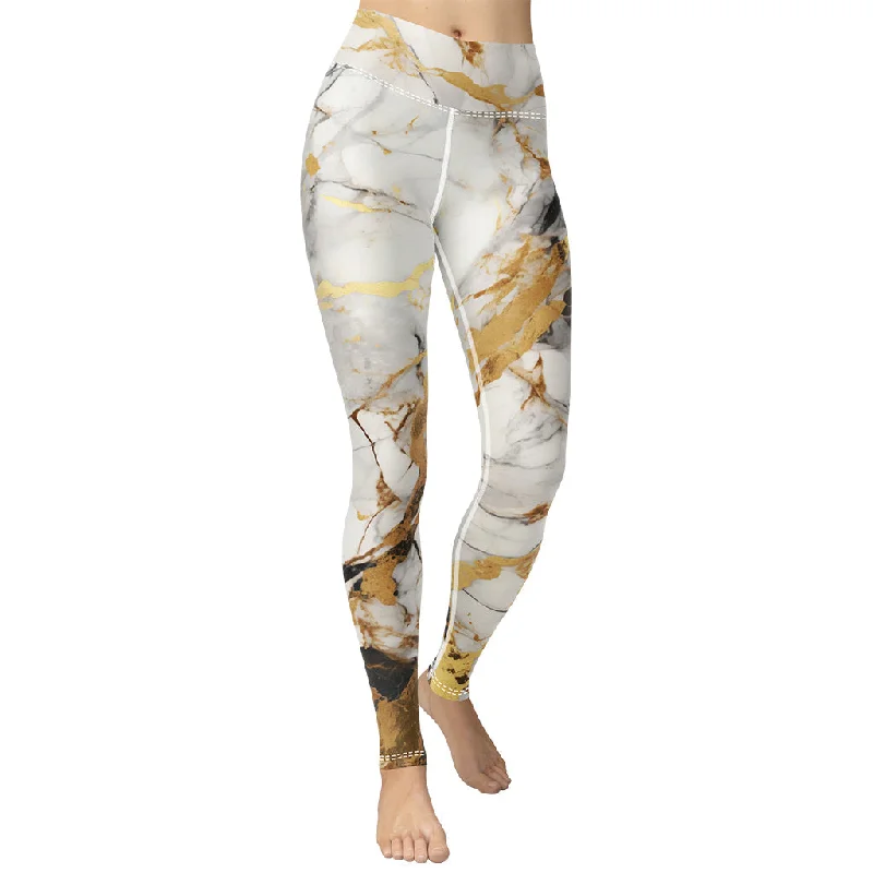 Warehouse Sale White & Gold Marble Yoga Leggings