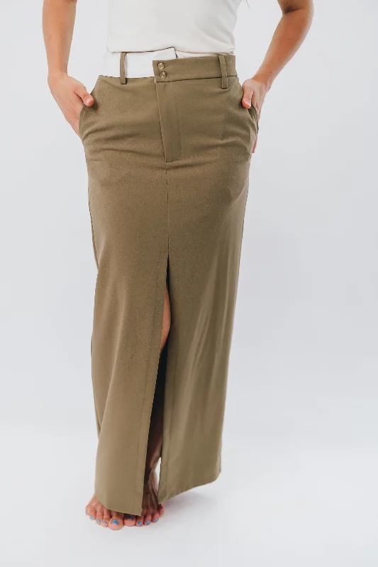 Instant Savings Colin Trouser Maxi Skirt with Contrast Band in Olive