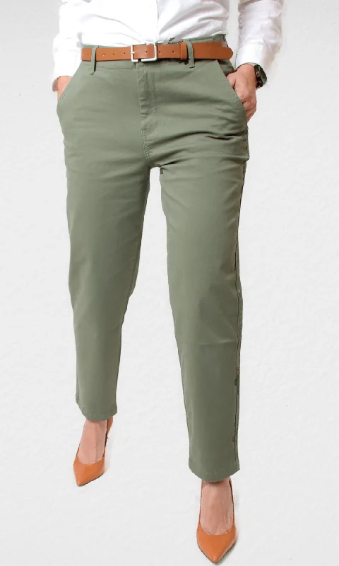 Factory Direct Sale Women Gabardine Pants (Oil Green)