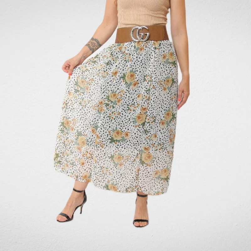 Act Fast Women Skirt - Chiffon - Flowers Yellow