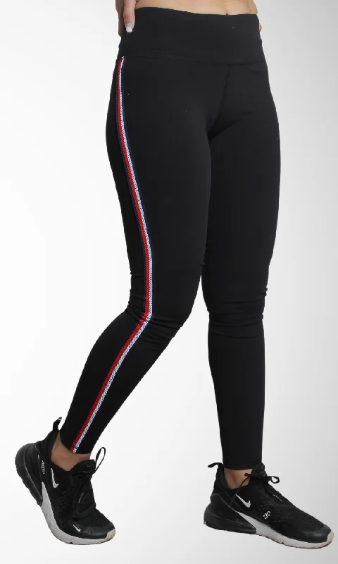 Markdown Madness Women Tommy Striped Stretch Leggings (Black)