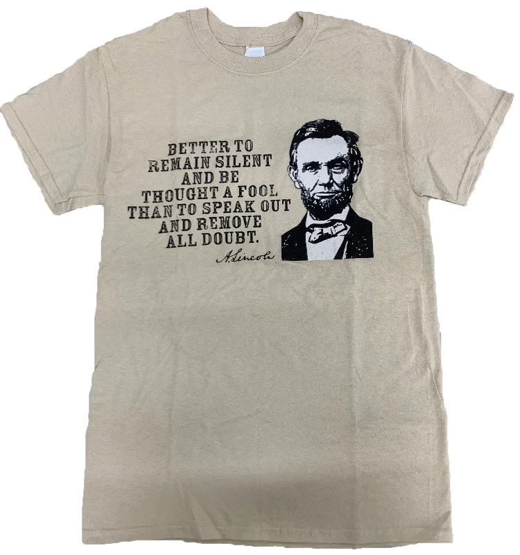 Members Only Abe Lincoln T-Shirt Better To Remain Silent Beige Tee