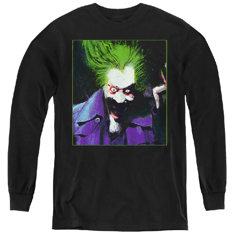 Great Deals Batman Arkham Asylum Kids Long Sleeve Shirt Joker Portrait Black Tee