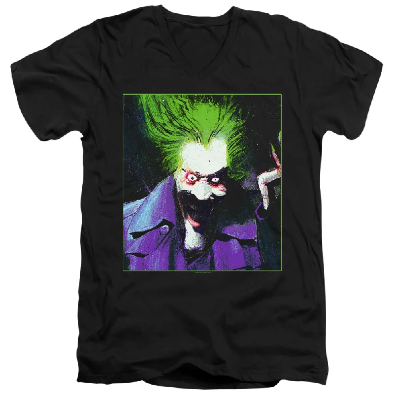 Deal Dash Batman Arkham Asylum Slim Fit V-Neck T-Shirt Joker Portrait Black Tee