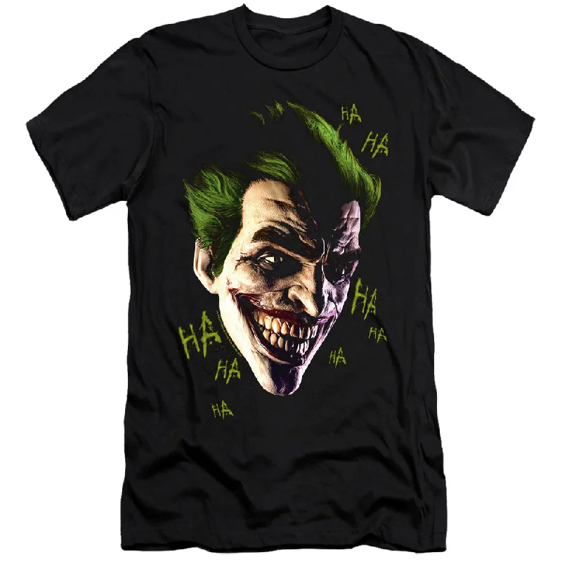 Price Drop Batman Arkham Origins Canvas T-Shirt Joker Grin Ha Ha Black Tee