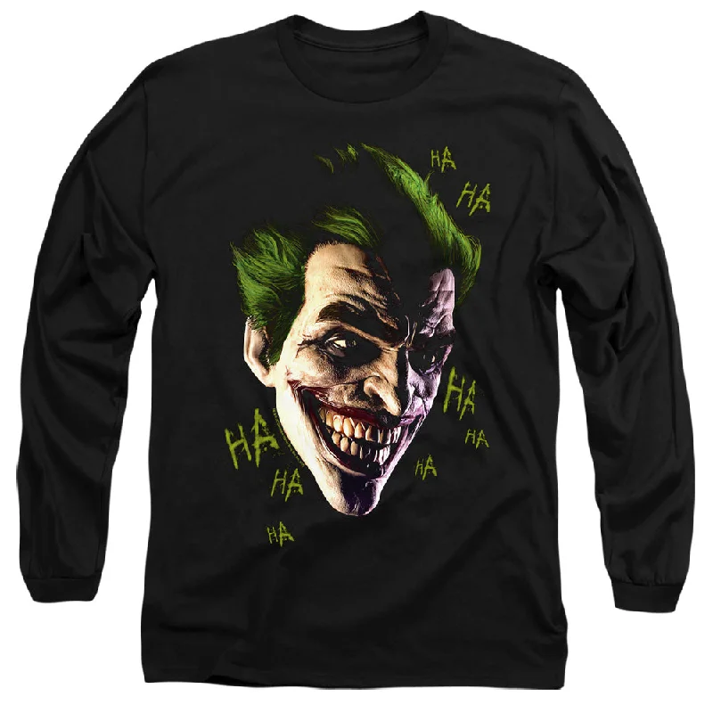 Final Sale Batman Arkham Origins Long Sleeve T-Shirt Joker Grin Ha Ha Black Tee