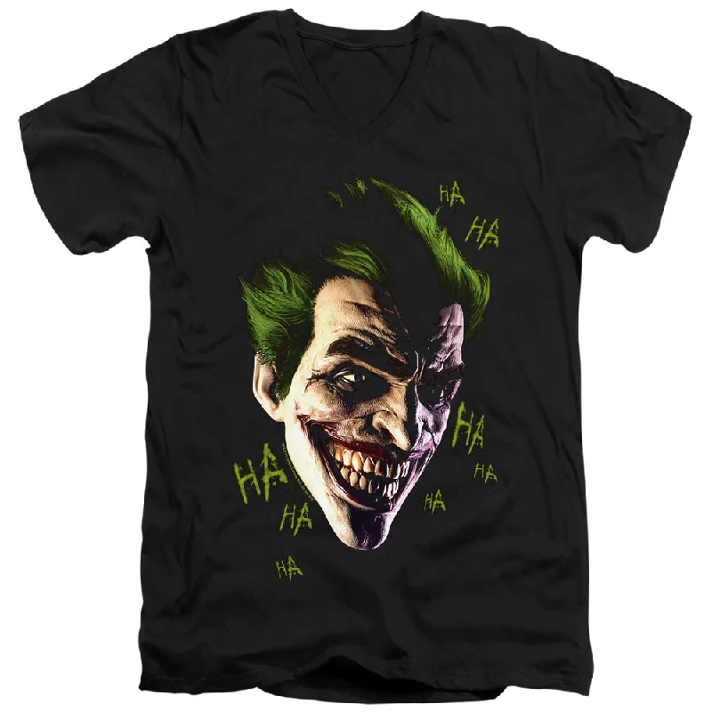 Lowest Prices Batman Arkham Origins Slim Fit V-Neck T-Shirt Joker Grin Ha Ha Black