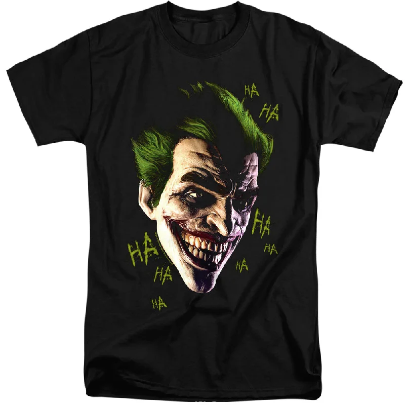 Great Bargains Batman Arkham Origins Tall T-Shirt Joker Grin Ha Ha Black Tee