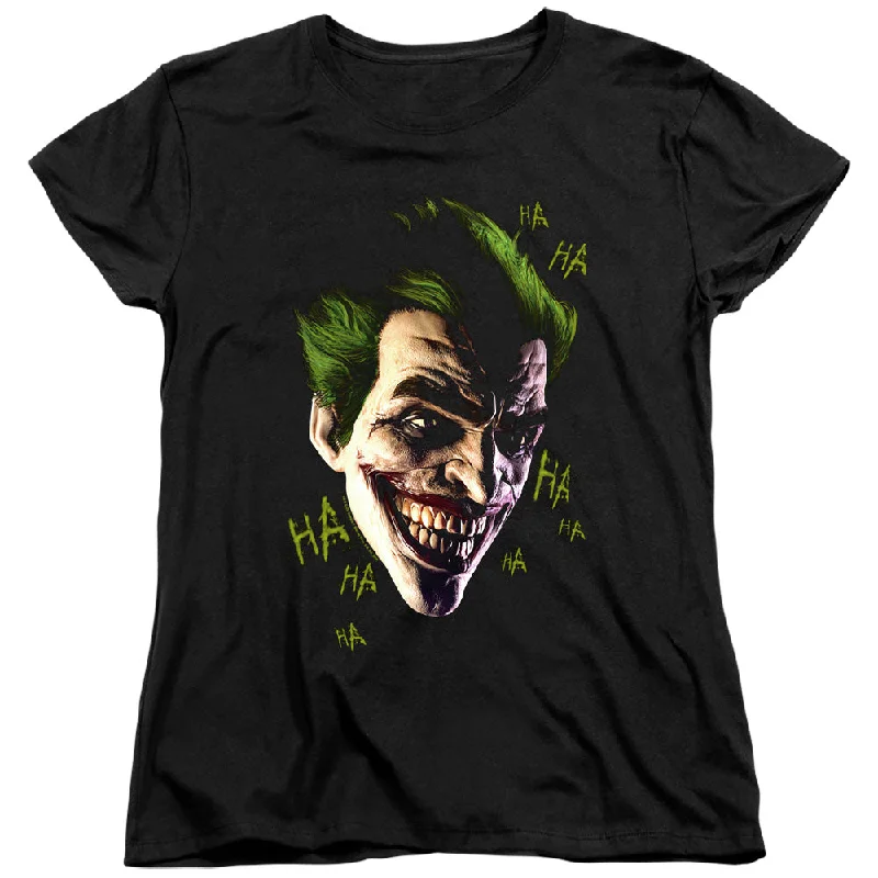 Limited Time Batman Arkham Origins Womens T-Shirt Joker Grin Ha Ha Black Tee