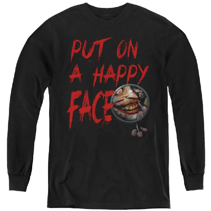 Final Markdown Batman Kids Long Sleeve Shirt Happy Face Black Tee