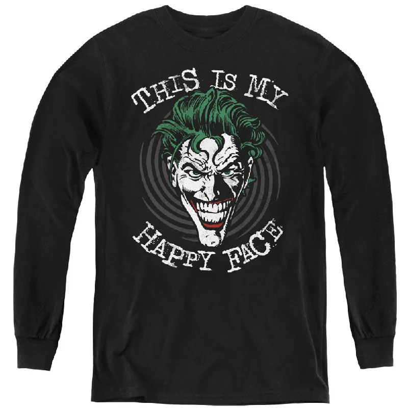 Year-End Clearance Batman Kids Long Sleeve Shirt Happy Face Spiral Black Tee