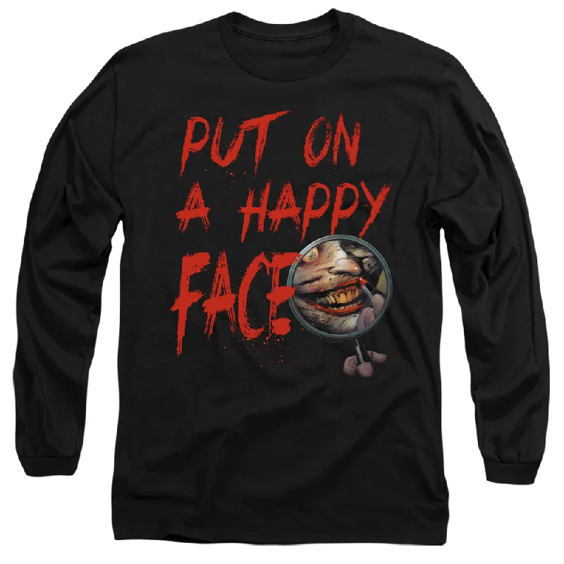 Daily Deals Batman Long Sleeve T-Shirt Happy Face Black Tee