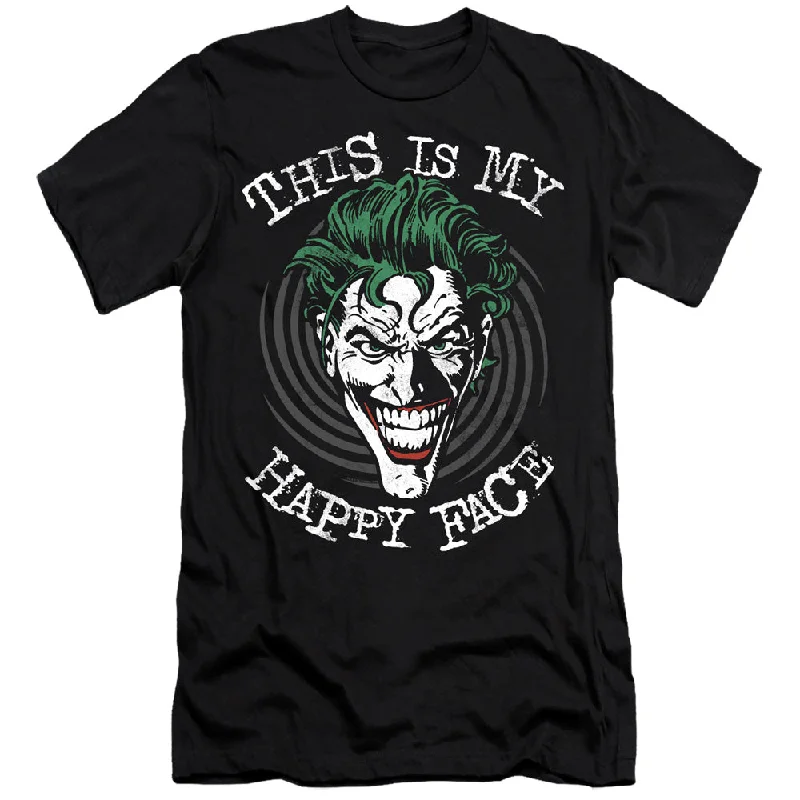 New Arrival Batman Premium Canvas T-Shirt Happy Face Spiral Black Tee