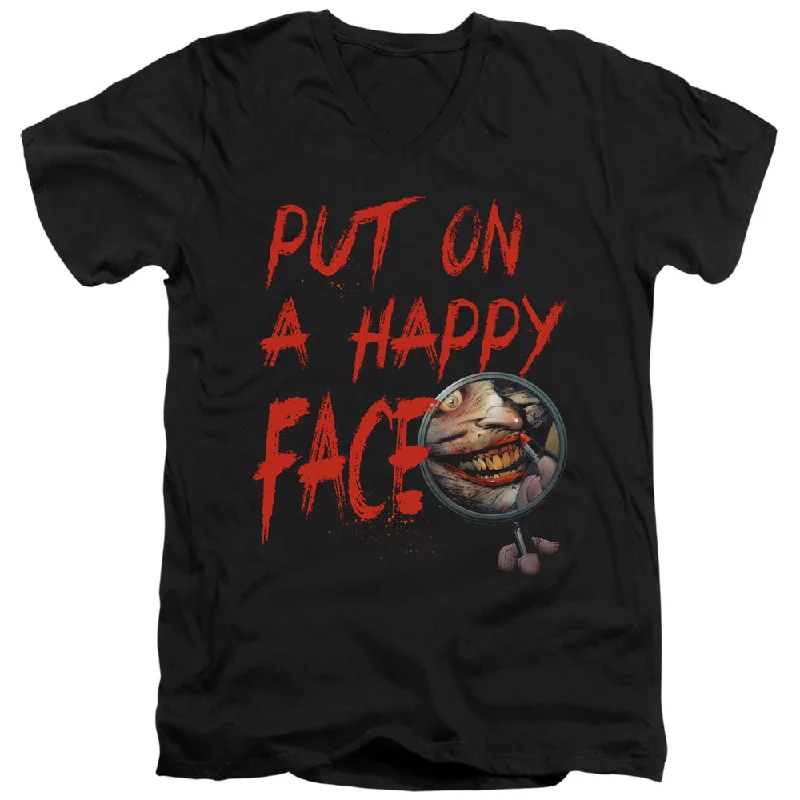 Discount Deals Batman Slim Fit V-Neck T-Shirt Happy Face Black Tee