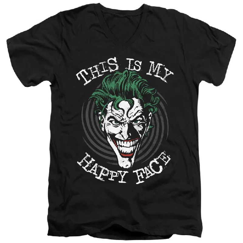 Year-End Sale Batman Slim Fit V-Neck T-Shirt Happy Face Spiral Black Tee