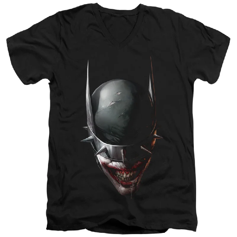 Super Savings Batman Slim Fit V-Neck T-Shirt Who Laughs Close Up Black Tee
