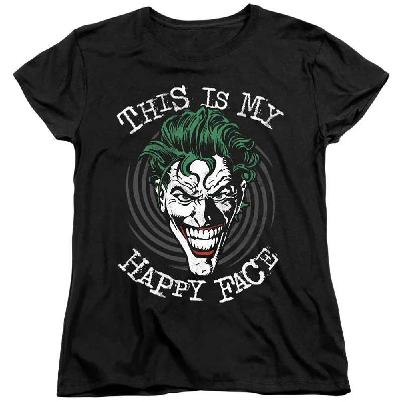 Today Only Batman Womens T-Shirt Happy Face Spiral Black Tee