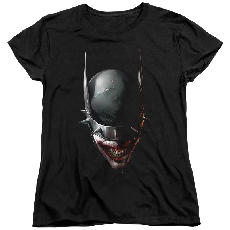 Referral Discount Batman Womens T-Shirt Who Laughs Close Up Black Tee