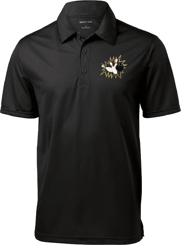 Hurry In Bowling Textured Polo Pins Crashing Patch Pocket Print