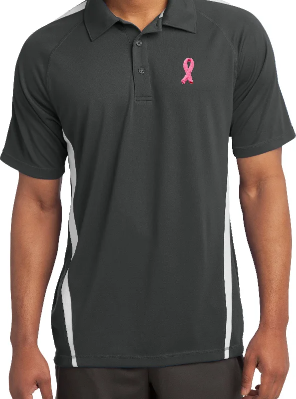 Price Reduction Breast Cancer Embroidered Ribbon Pocket Micro Mesh Colorblock Polo